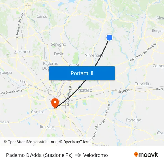 Paderno D'Adda (Stazione Fs) to Velodromo map