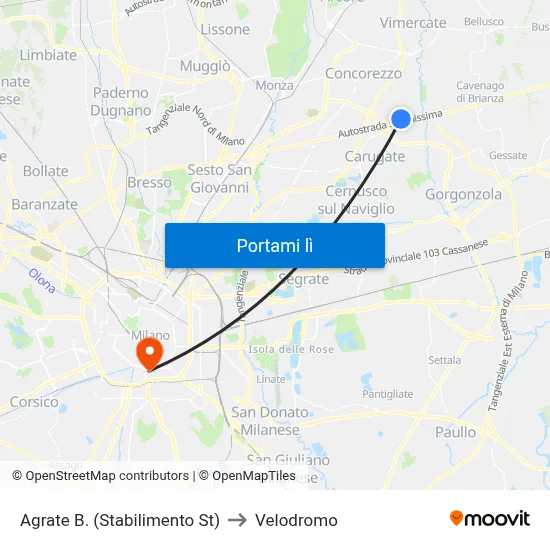 Agrate B. (Stabilimento St) to Velodromo map