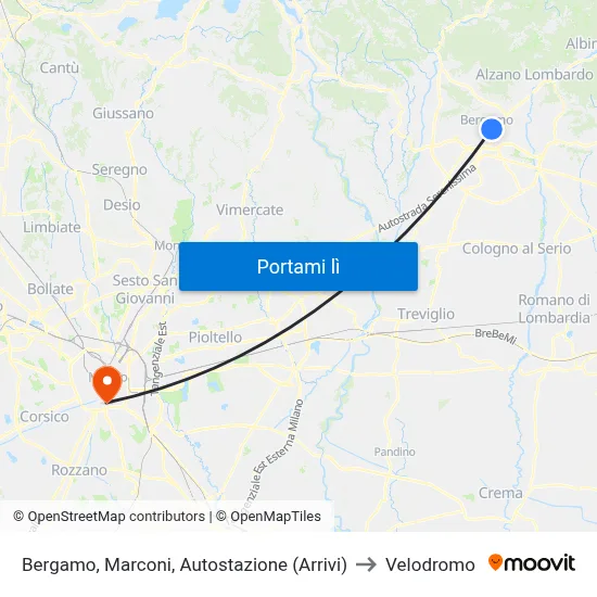 Bergamo, Marconi, Autostazione (Arrivi) to Velodromo map