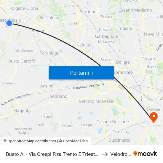 Busto A. - Via Crespi P.za Trento E Trieste (Centro) to Velodromo map