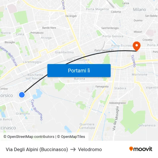 Via Degli Alpini (Buccinasco) to Velodromo map