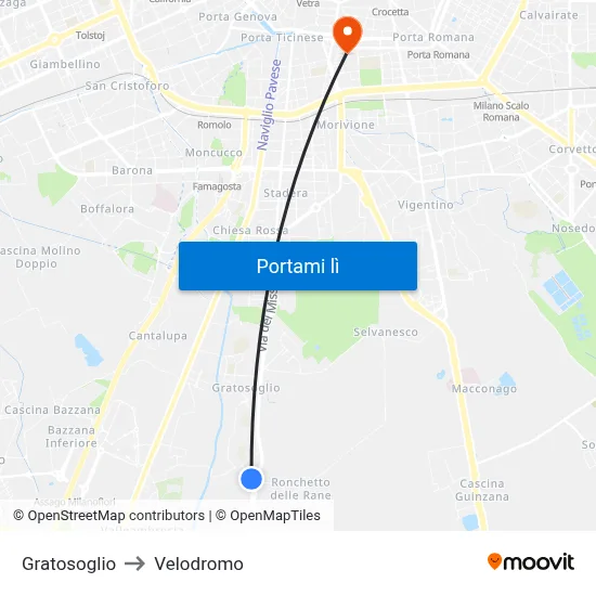 Gratosoglio to Velodromo map