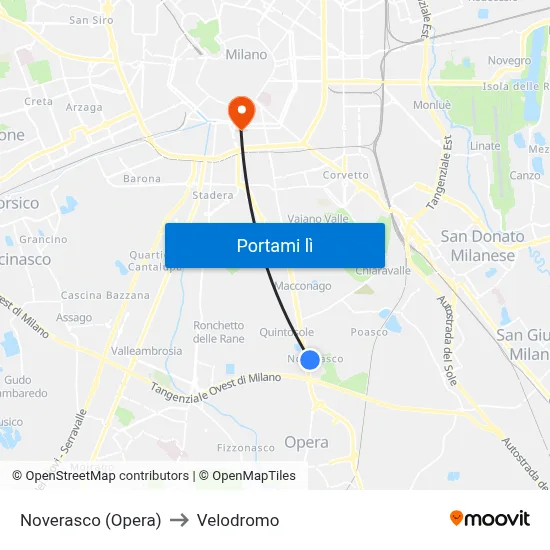 Noverasco (Opera) to Velodromo map
