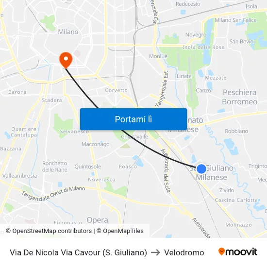 Via De Nicola Via Cavour (S. Giuliano) to Velodromo map