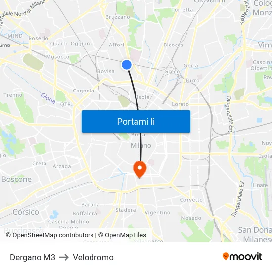 Dergano M3 to Velodromo map