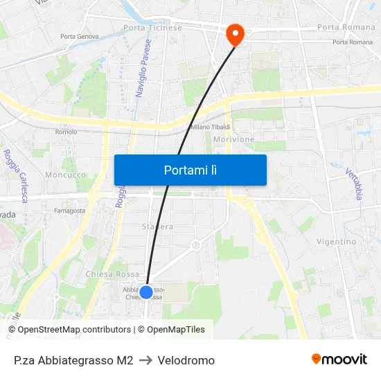 P.za Abbiategrasso M2 to Velodromo map