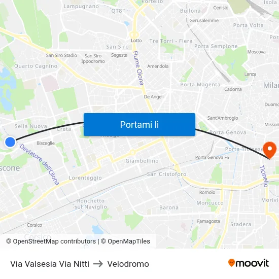 Via Valsesia Via Nitti to Velodromo map