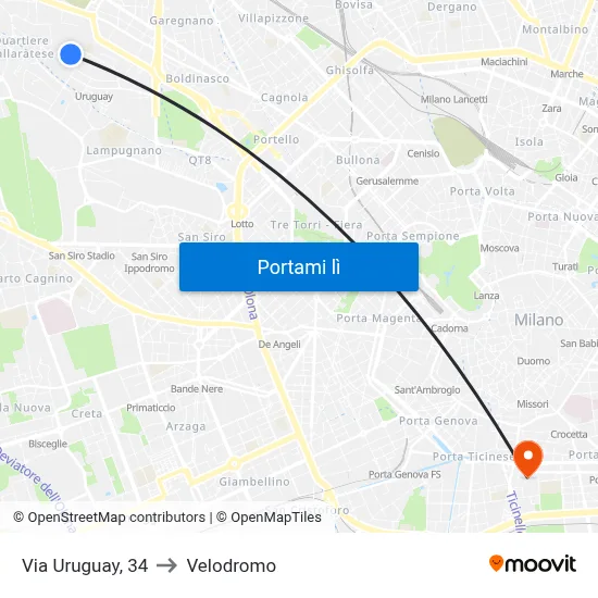 Via Uruguay, 34 to Velodromo map