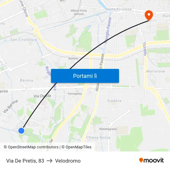 Via De Pretis, 83 to Velodromo map