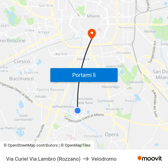 Via Curiel Via Lambro (Rozzano) to Velodromo map