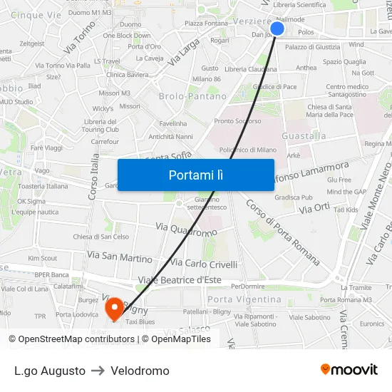 L.go Augusto to Velodromo map