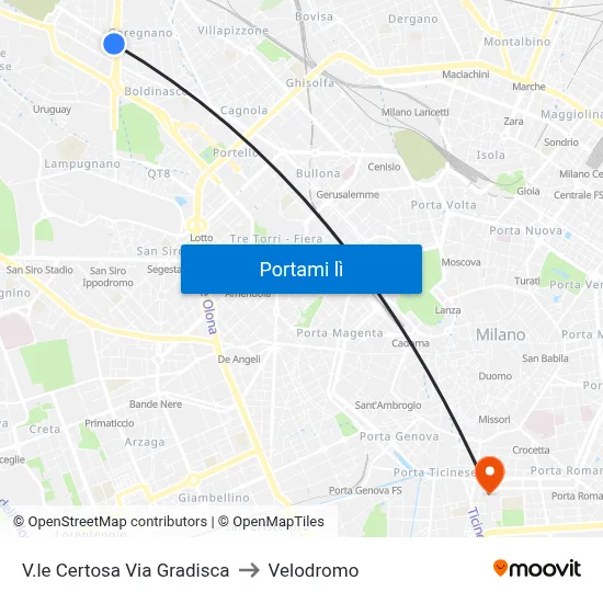 V.le Certosa Via Gradisca to Velodromo map