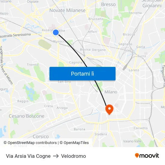 Via Arsia Via Cogne to Velodromo map