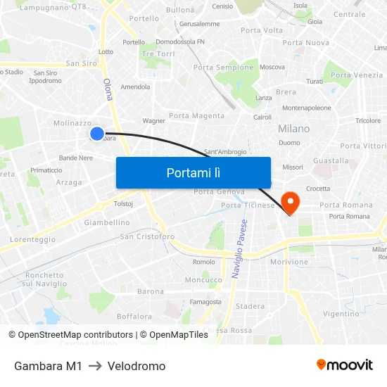 Gambara M1 to Velodromo map