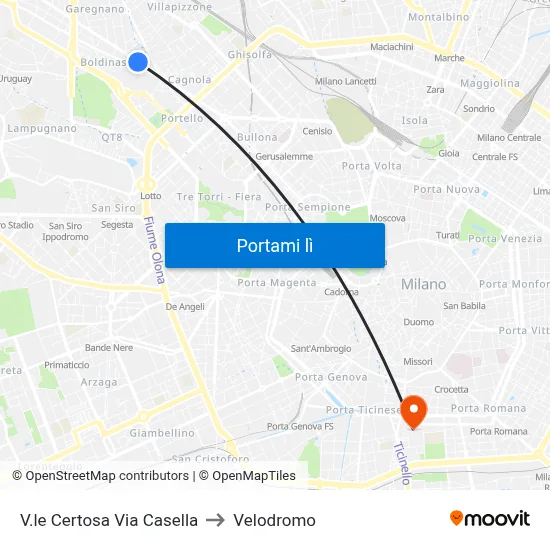 V.le Certosa Via Casella to Velodromo map