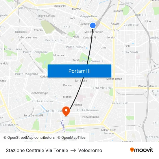 Stazione Centrale Via Tonale to Velodromo map