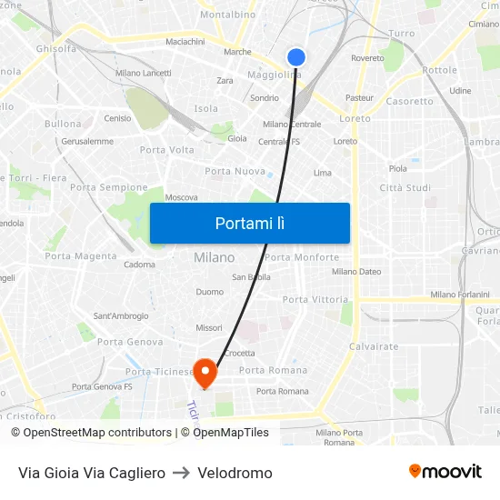 Via Gioia Via Cagliero to Velodromo map