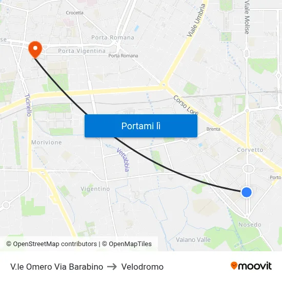 V.le Omero Via Barabino to Velodromo map