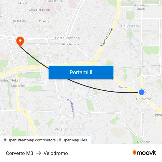 Corvetto M3 to Velodromo map