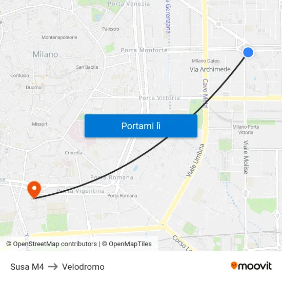 Susa M4 to Velodromo map