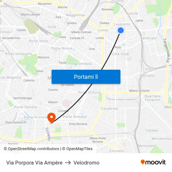 Via Porpora Via Ampère to Velodromo map
