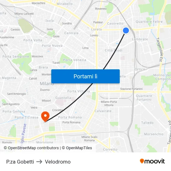 P.za Gobetti to Velodromo map