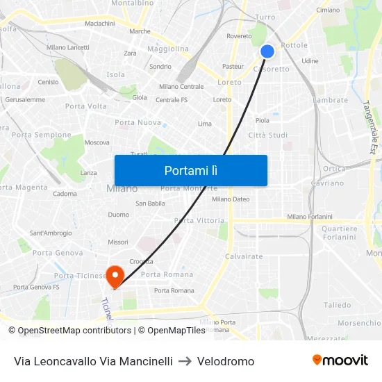Via Leoncavallo Via Mancinelli to Velodromo map