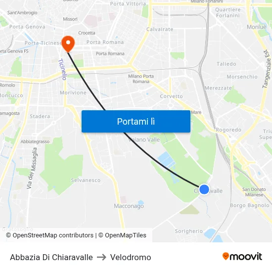 Abbazia Di Chiaravalle to Velodromo map