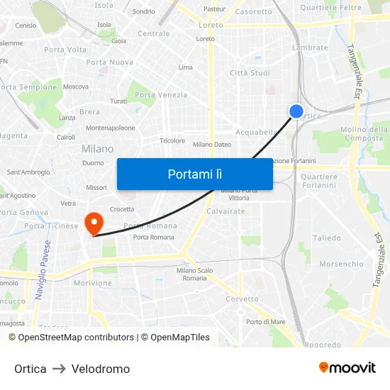 Ortica to Velodromo map