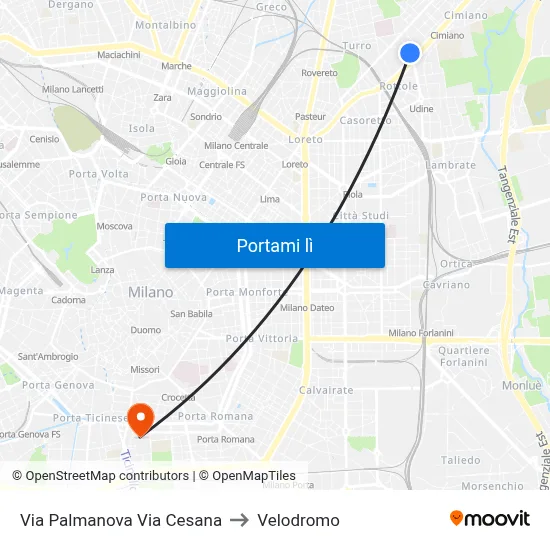 Via Palmanova Via Cesana to Velodromo map