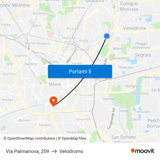 Via Palmanova, 209 to Velodromo map