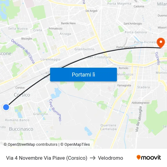 Via 4 Novembre Via Piave (Corsico) to Velodromo map
