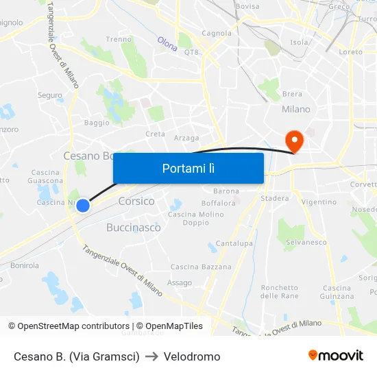 Cesano B. (Via Gramsci) to Velodromo map
