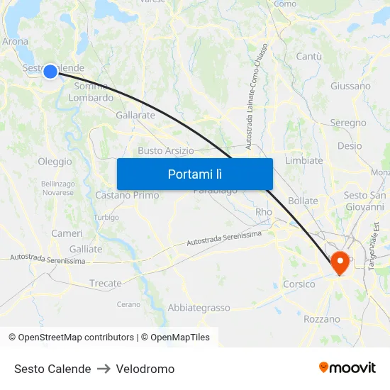 Sesto Calende to Velodromo map