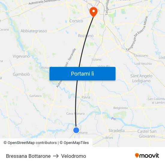 Bressana Bottarone to Velodromo map