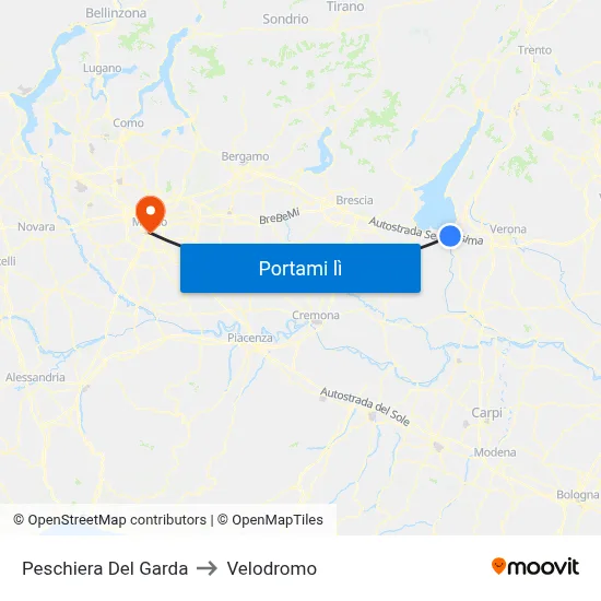 Peschiera Del Garda to Velodromo map