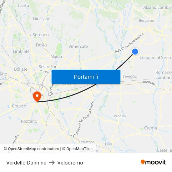 Verdello-Dalmine to Velodromo map