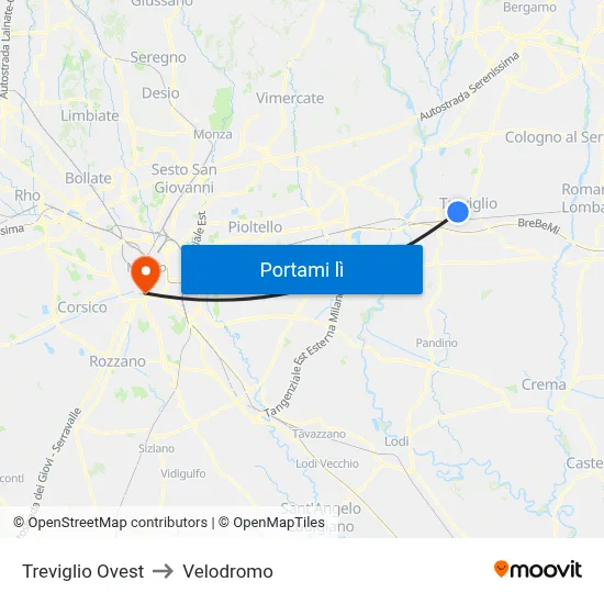 Treviglio Ovest to Velodromo map