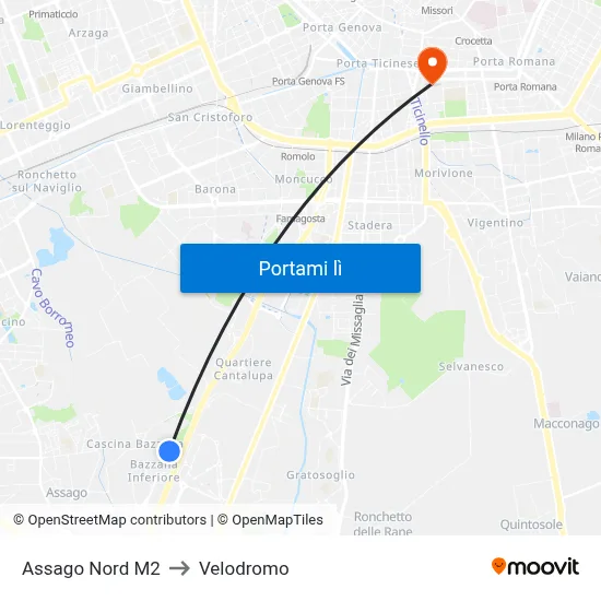 Assago Nord M2 to Velodromo map