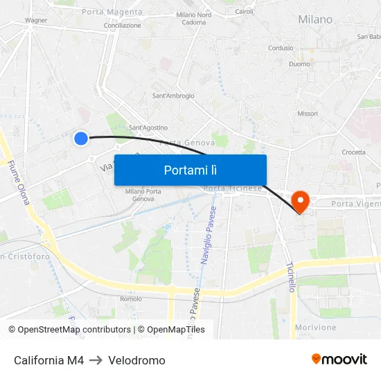 California M4 to Velodromo map