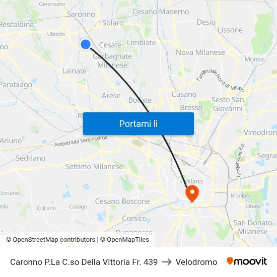 Caronno P.La C.so Della Vittoria Fr. 439 to Velodromo map