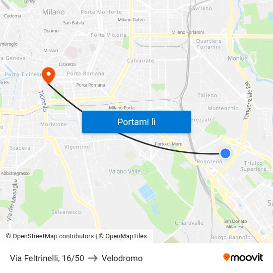 Via Feltrinelli, 16/50 to Velodromo map
