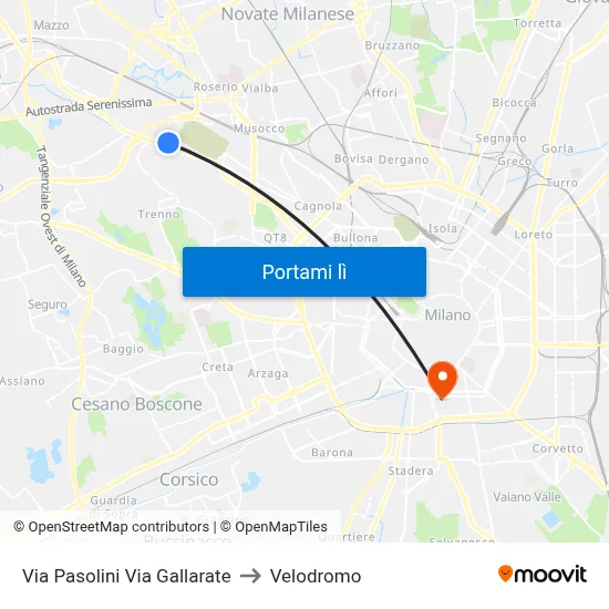 Via Pasolini Via Gallarate to Velodromo map
