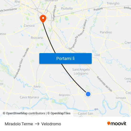 Miradolo Terme to Velodromo map