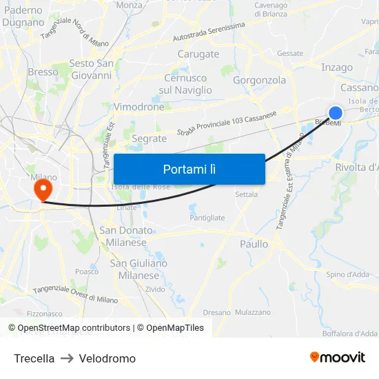 Trecella to Velodromo map