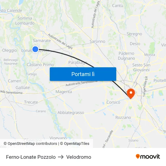 Ferno-Lonate Pozzolo to Velodromo map