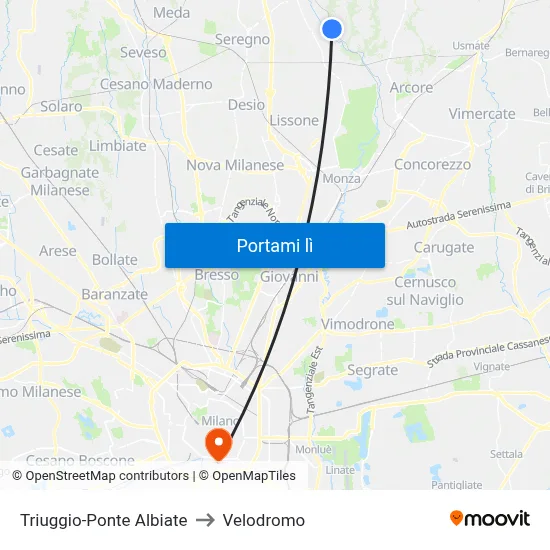 Triuggio-Ponte Albiate to Velodromo map