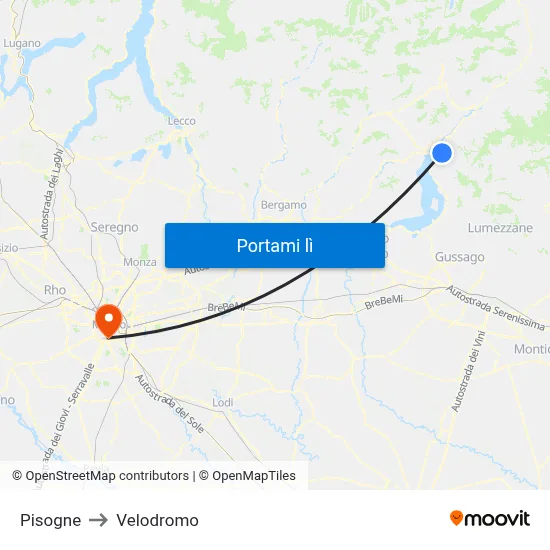 Pisogne to Velodromo map