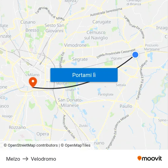 Melzo to Velodromo map