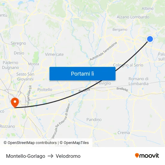 Montello-Gorlago to Velodromo map